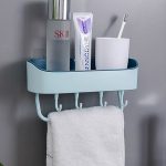 Bathroom organizer with towel holder and hooks