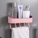 Bathroom organizer with towel holder and hooks - Image 3