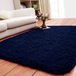 Smooth Fur Rug Fluffy Carpet Navy-blue